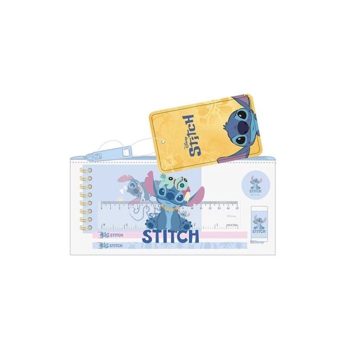 Safta Stitch Portatodo - Cremallera - PVC - Regla de 15cm - 2 Lapices - Sacapuntas - Goma - Bloc de Notas de 70 Hojas - 22.5x10.