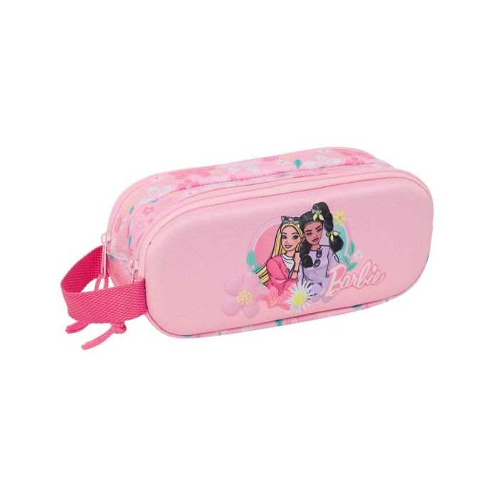 Safta Barbie Portatodo 3D - 2 Compartimentos con Cremallera - Asa Lateral - Capacidad 1L - 21x8x6cm - Color Rosa