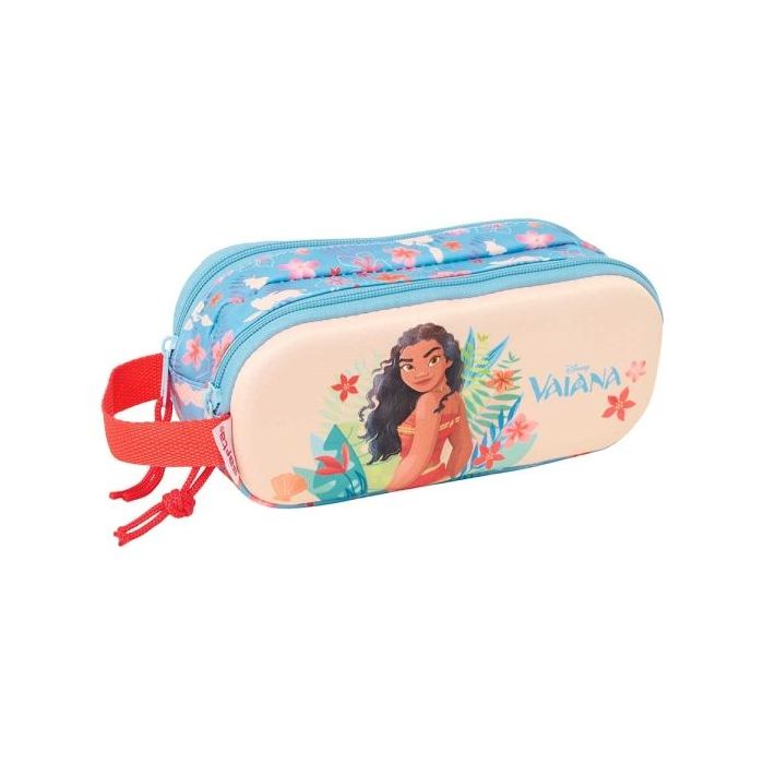 Safta Vaiana Portatodo 3D - 2 Compartimentos con Cremallera - Asa Lateral - Capacidad 1L - 21x8x6cm - Color Azul