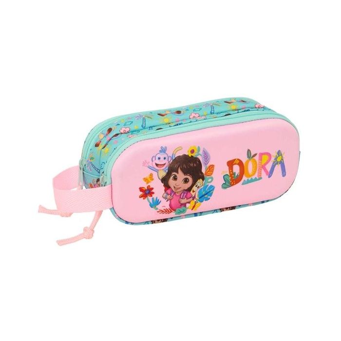 Safta Dora Portatodo 3D - 2 Compartimentos con Cremallera - Asa Lateral - Capacidad 1L - 21x8x6cm - Color Turquesa Claro