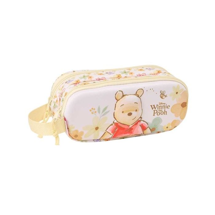 Safta Winnie the Pooh Portatodo 3D - 2 Compartimentos con Cremallera - Asa Lateral - Capacidad 1L - 21x8x6cm - Color Amarillo Pa