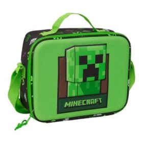 Safta Minecraft Bolsa Isotermica Porta Alimentos - Frontal 3D - Cremallera - Bandolera Ajustable - Asa de Mano - 25x19.5x9cm - C