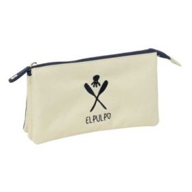 Safta el Pulpo Portatodo - 3 Compartimentos con Cremallera - Bolsillo Interior Central - 22x12x3cm - Color Beige