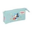 Safta Mickey Mouse Baby Portatodo - 3 Compartimentos con Cremallera - Bolsillo Interior Central - 22x12x3cm - Color Azul Pastel