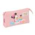 Safta Minnie Mouse Baby Portatodo - 3 Compartimentos con Cremallera - Bolsillo Interior Central - 22x12x3cm - Color Rosa Pastel
