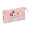 Safta Minnie Mouse Baby Portatodo - 3 Compartimentos con Cremallera - Bolsillo Interior Central - 22x12x3cm - Color Rosa Pastel