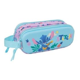 Safta Stitch Portatodo 3D - 2 Compartimentos con Cremallera - Asa Lateral - Capacidad 1L - 21x8x6cm - Color Azul Pastel