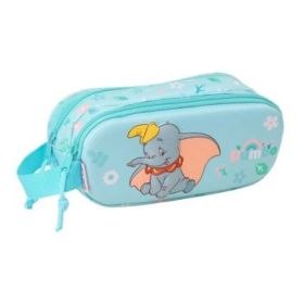 Safta Dumbo Portatodo 3D - 2 Compartimentos con Cremallera - Asa Lateral - Capacidad 1L - 21x8x6cm - Color Azul Pastel
