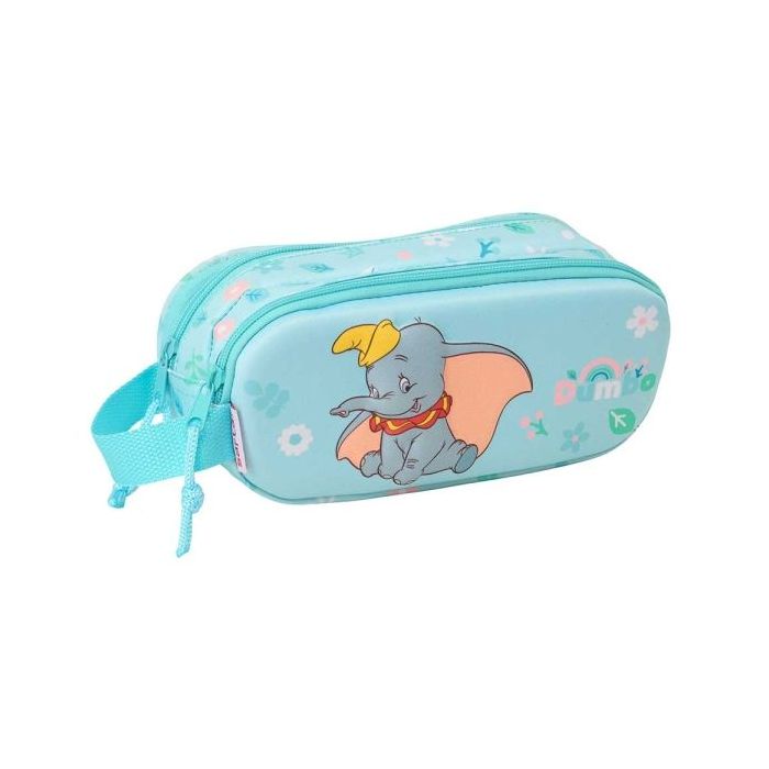 Safta Dumbo Portatodo 3D - 2 Compartimentos con Cremallera - Asa Lateral - Capacidad 1L - 21x8x6cm - Color Azul Pastel