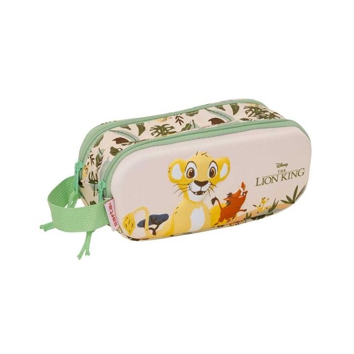Safta el Rey Leon Portatodo 3D - 2 Compartimentos con Cremallera - Asa Lateral - Capacidad 1L - 21x8x6cm - Color Melocoton Claro