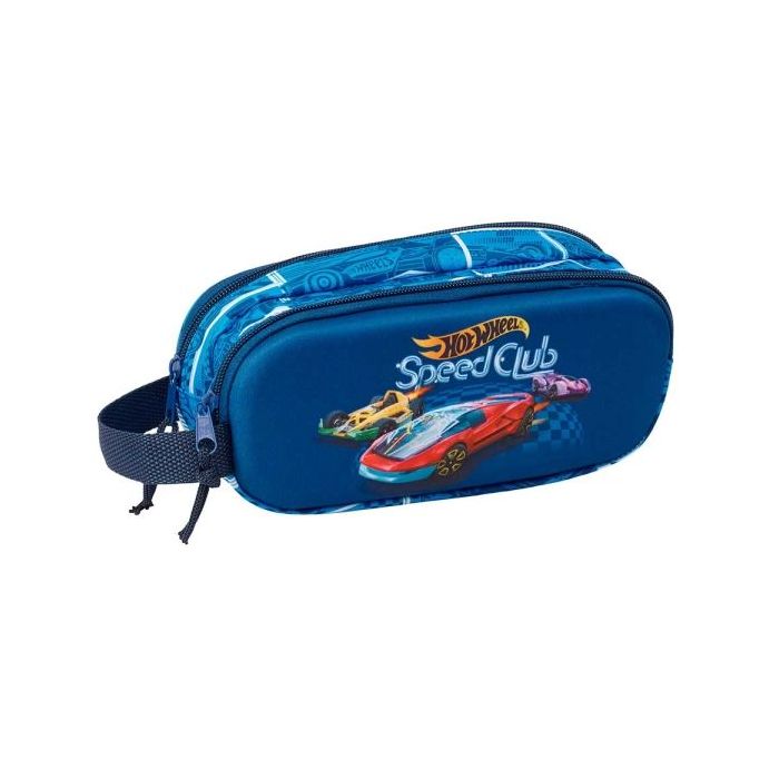 Safta Hot Wheels Portatodo 3D - 2 Compartimentos con Cremallera - Asa Lateral - Capacidad 1L - 21x8x6cm - Color Azul Marino