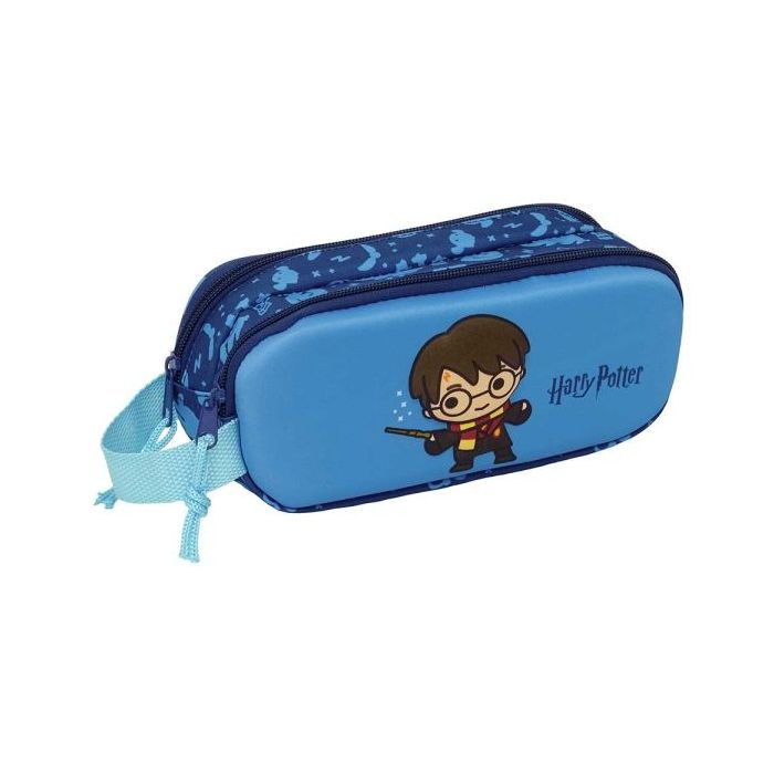 Safta Harry Potter Portatodo 3D - 2 Compartimentos con Cremallera - Asa Lateral - Capacidad 1L - 21x8x6cm - Color Azul