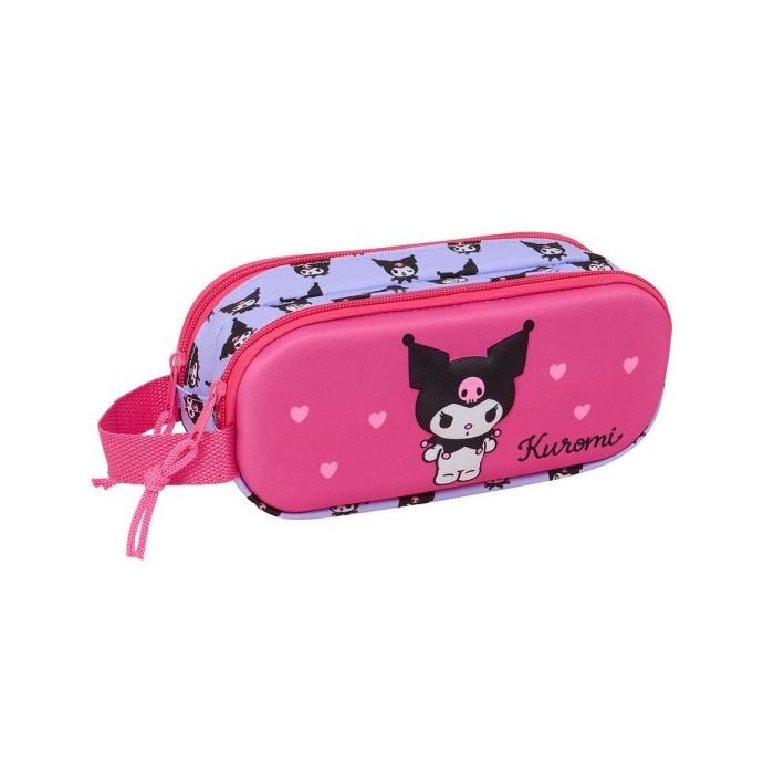 Safta Kuromi Portatodo 3D - 2 Compartimentos con Cremallera - Asa Lateral - Capacidad 1L - 21x8x6cm - Color Magenta