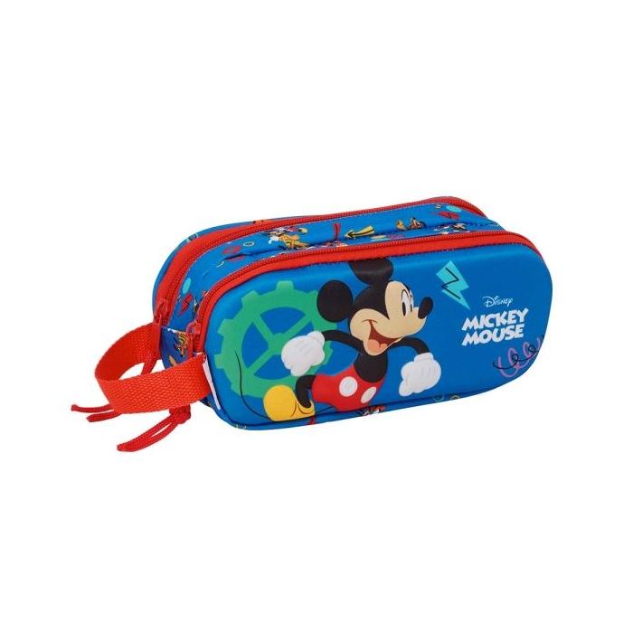Safta Mickey Mouse Portatodo 3D - 2 Compartimentos con Cremallera - Asa Lateral - Capacidad 1L - 21x8x6cm - Color Azul Oscuro