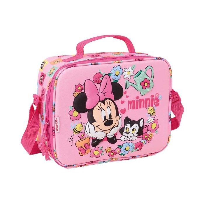 Safta Minnie Mouse Bolsa Isotermica Porta Alimentos - Frontal 3D - Cremallera - Bandolera Ajustable - Asa de Mano - 25x19.5x9cm