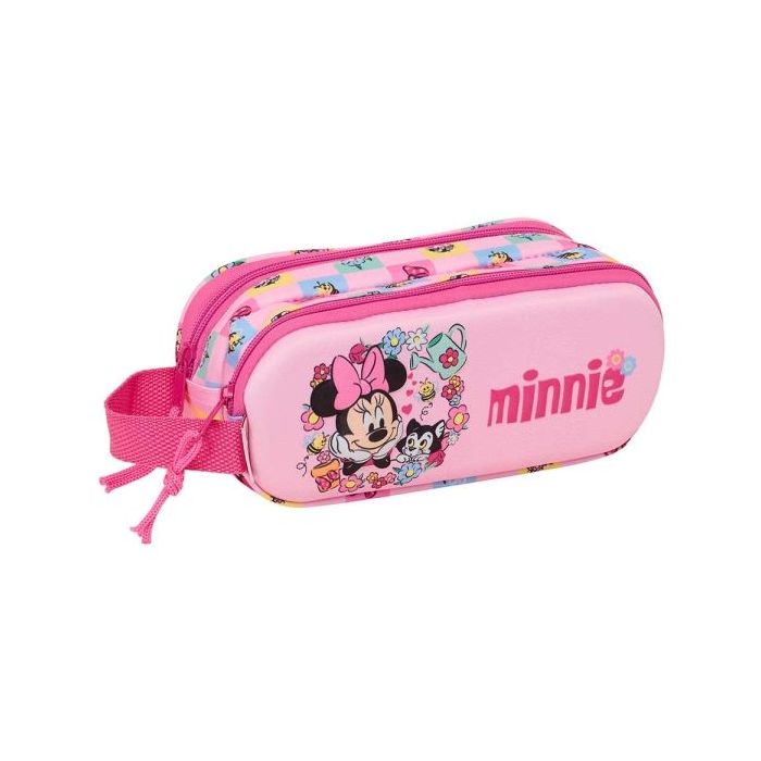 Safta Minnie Mouse Portatodo 3D - 2 Compartimentos con Cremallera - Asa Lateral - Capacidad 1L - 21x8x6cm - Color Rosa
