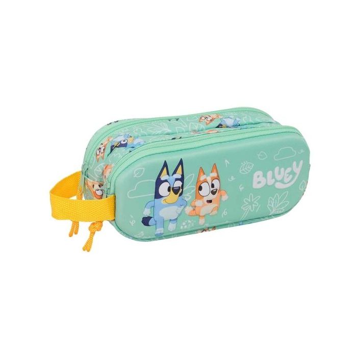 Safta Bluey Portatodo 3D - 2 Compartimentos con Cremallera - Asa Lateral - Capacidad 1L - 21x8x6cm - Color Menta