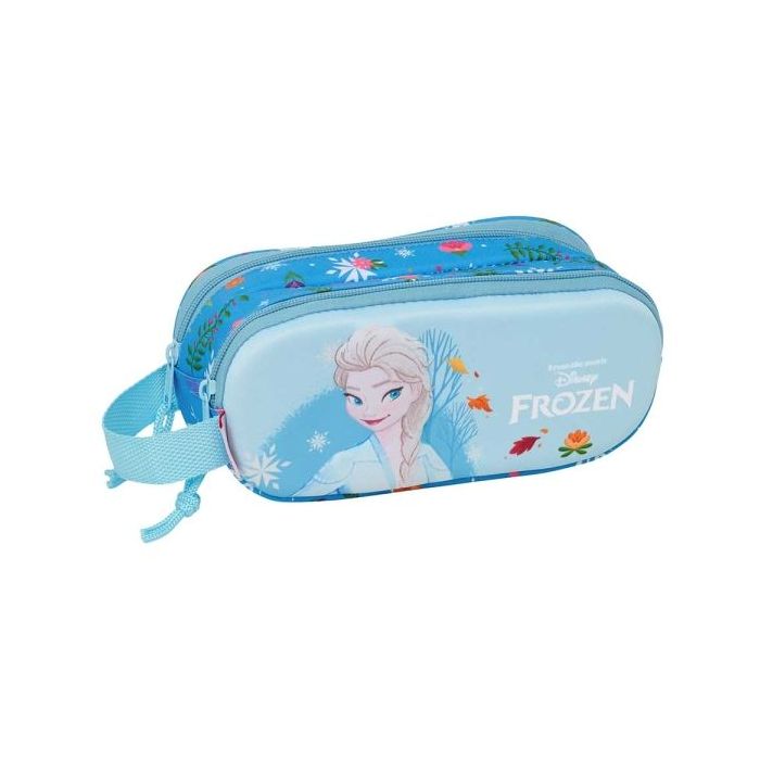 Safta Frozen 3D Portatodo 3D - 2 Compartimentos con Cremallera - Asa Lateral - Capacidad 1L - 21x8x6cm - Color Azul Claro