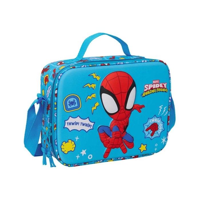 Safta Spidey Bolsa Isotermica Porta Alimentos - Frontal 3D - Cremallera - Bandolera Ajustable - Asa de Mano - 25x19.5x9cm - Colo