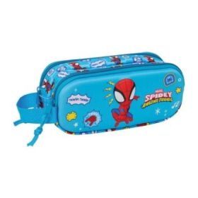Safta Spidey Portatodo 3D - 2 Compartimentos con Cremallera - Asa Lateral - Capacidad 1L - 21x8x6cm - Color Azul