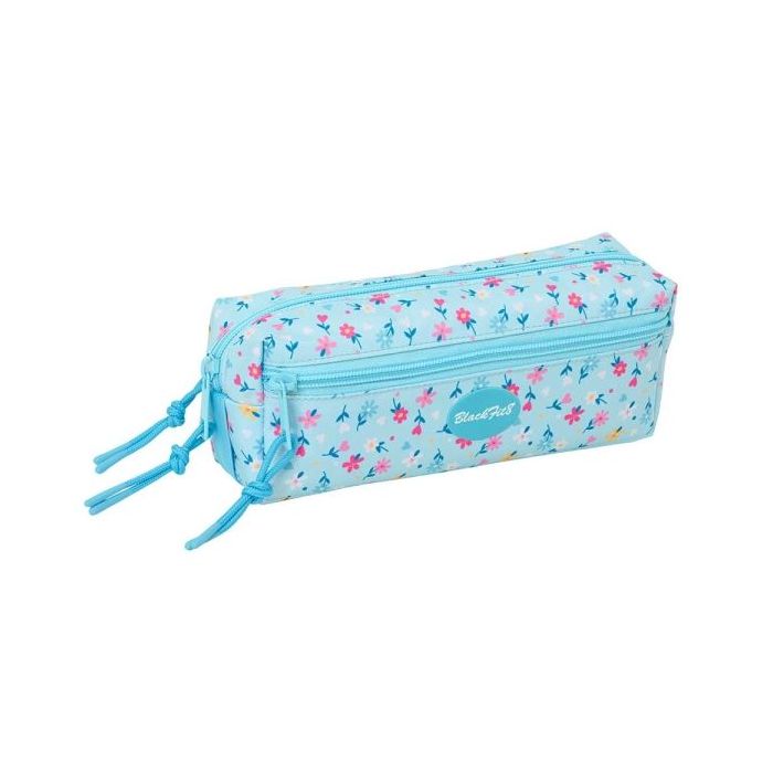 Safta Blackfit8 Petalos Portatodo - 3 Compartimentos con Cremallera - Goma Elastica - Compacto - 22x8.5x6cm - Color Azul Claro