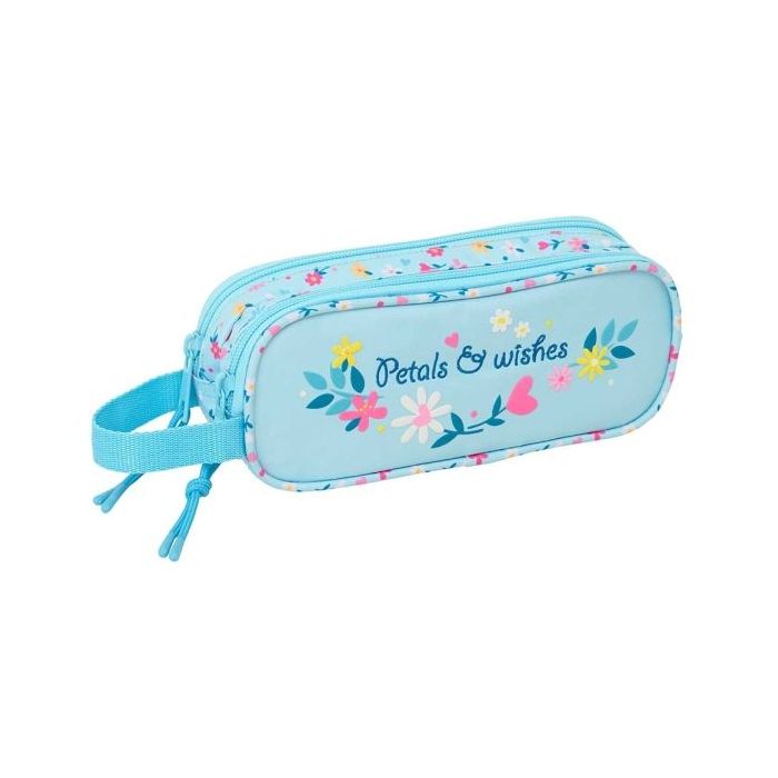 Safta Blackfit8 Petalos Portatodo - 2 Compartimentos con Cremallera - Asa Lateral - Capacidad 1L - 21x8x6cm - Color Azul Claro