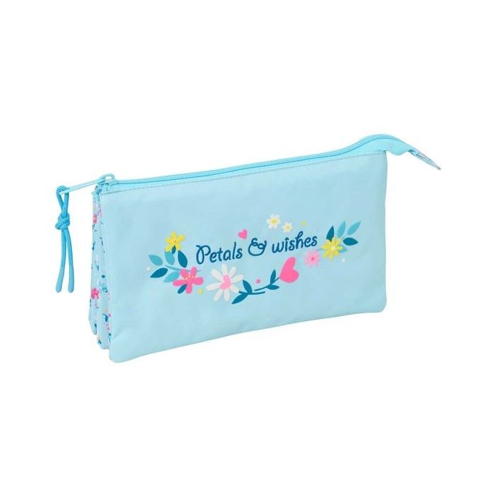 Safta Blackfit8 Petalos Portatodo - 3 Compartimentos con Cremallera - Bolsillo Interior Central - 22x12x3cm - Color Azul Claro