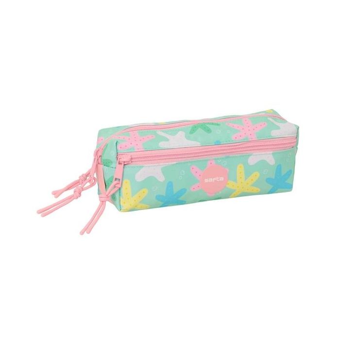 Safta Estrellas Portatodo - 3 Compartimentos con Cremallera - Goma Elastica - Compacto - 22x8.5x6cm - Color Verde