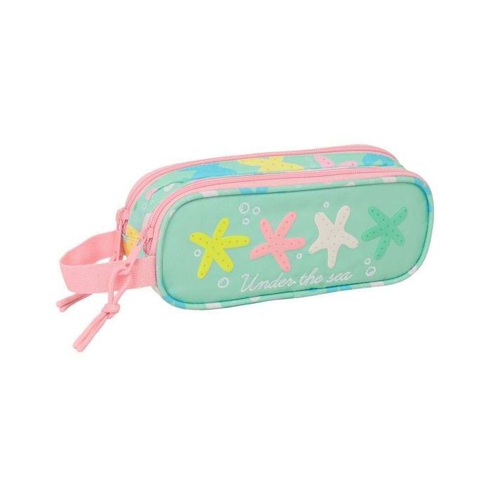 Safta Estrellas Portatodo - 2 Compartimentos con Cremallera - Asa Lateral - Capacidad 1L - 21x8x6cm - Color Verde