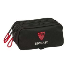 Safta Sevilla FC Portatodo - 3 Compartimentos con Cremallera - Cinta Trasera Adaptable - Bolsillo Frontal de Rejilla con Velcro