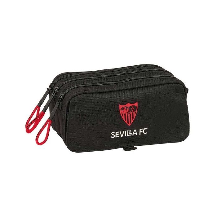 Safta Sevilla FC Portatodo - 3 Compartimentos con Cremallera - Cinta Trasera Adaptable - Bolsillo Frontal de Rejilla con Velcro
