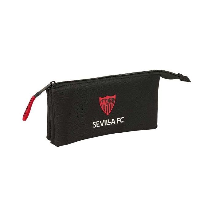 Safta Sevilla FC Portatodo - 3 Compartimentos con Cremallera - Bolsillo Interior Central - 22x12x3cm - Color Negro