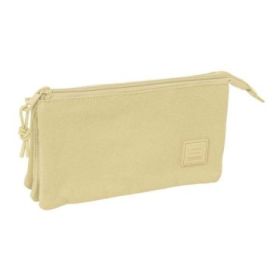 Safta Basic Portatodo - 3 Compartimentos con Cremallera - Bolsillo Interior Central - 22x12x3cm - Color Beige