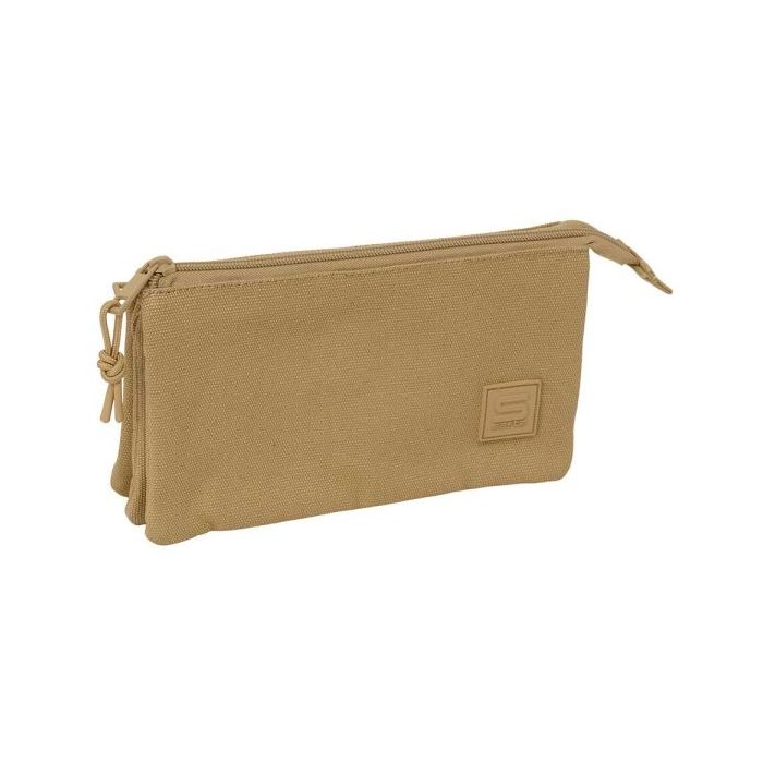 Safta Basic Portatodo - 3 Compartimentos con Cremallera - Bolsillo Interior Central - 22x12x3cm - Color Marron