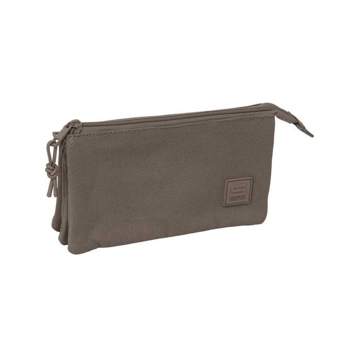 Safta Basic Vison Portatodo - 3 Compartimentos con Cremallera - Bolsillo Interior Central - 22x12x3cm - Color Marron