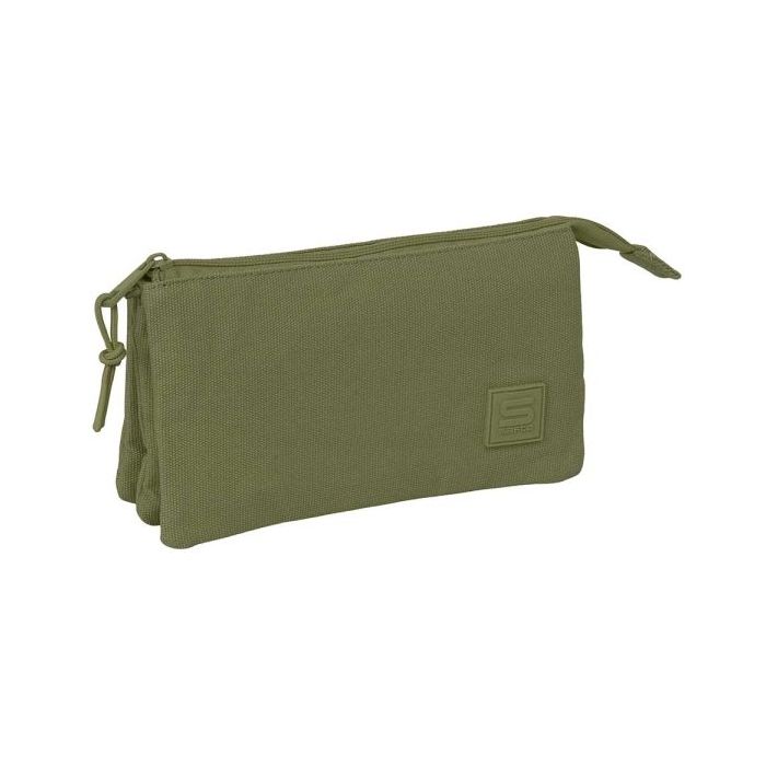 Safta Basic Portatodo - 3 Compartimentos con Cremallera - Bolsillo Interior Central - 22x12x3cm - Color Verde