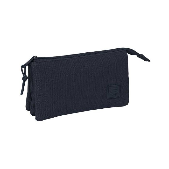 Safta Basic Portatodo - 3 Compartimentos con Cremallera - Bolsillo Interior Central - 22x12x3cm - Color Azul Oscuro