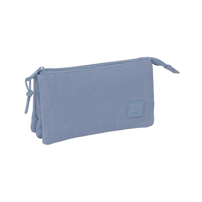 Safta Basic Portatodo - 3 Compartimentos con Cremallera - Bolsillo Interior Central - 22x12x3cm - Color Azul Azafata