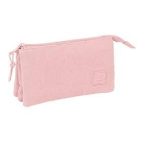 Safta Basic Portatodo - 3 Compartimentos con Cremallera - Bolsillo Interior Central - 22x12x3cm - Color Rosa