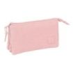 Safta Basic Portatodo - 3 Compartimentos con Cremallera - Bolsillo Interior Central - 22x12x3cm - Color Rosa