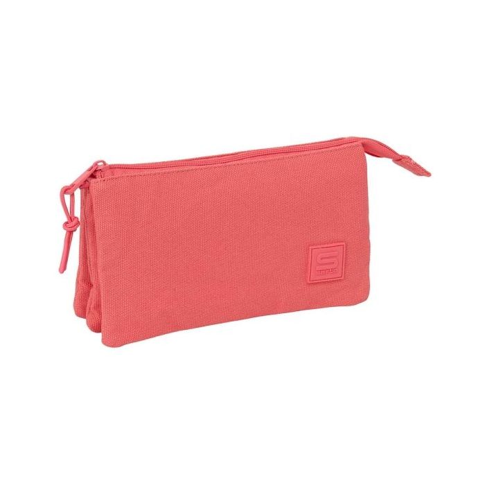 Safta Basic Marsala Portatodo - 3 Compartimentos con Cremallera - Bolsillo Interior Central - 22x12x3cm - Color Coral