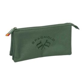 Safta Spagnolo Portatodo - 3 Compartimentos con Cremallera - Bolsillo Interior Central - 22x12x3cm - Color Verde Oscuro
