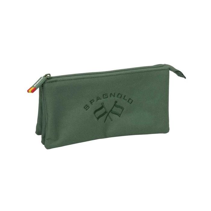 Safta Spagnolo Portatodo - 3 Compartimentos con Cremallera - Bolsillo Interior Central - 22x12x3cm - Color Verde Oscuro