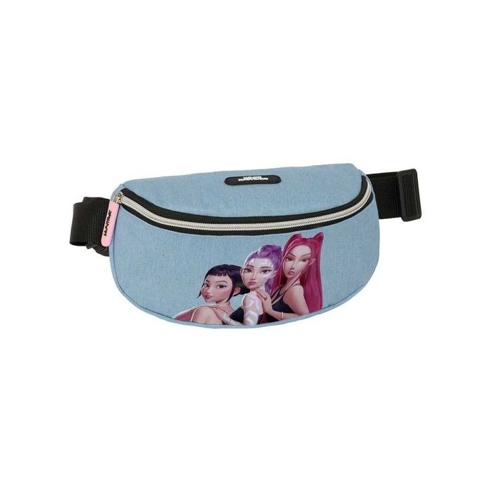 Safta K-Pop Demon Hunters Huntr/X Bolsa de Cintura - Cremallera - Cintas Ajustables - Cierre de PVC - 23x14x9cm - Color Azul Cla