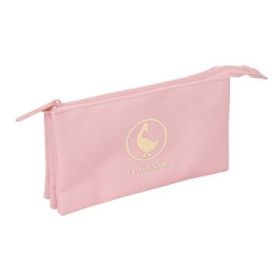 Safta el Ganso Basics Portatodo - 3 Compartimentos con Cremallera - Bolsillo Interior Central - 22x12x3cm - Color Rosa