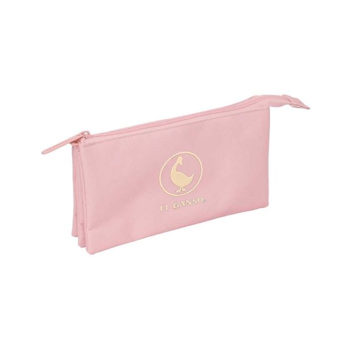 Safta el Ganso Basics Portatodo - 3 Compartimentos con Cremallera - Bolsillo Interior Central - 22x12x3cm - Color Rosa