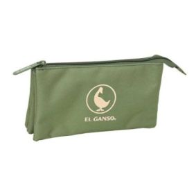 Safta el Ganso Basics Portatodo - 3 Compartimentos con Cremallera - Bolsillo Interior Central - 22x12x3cm - Color Verde