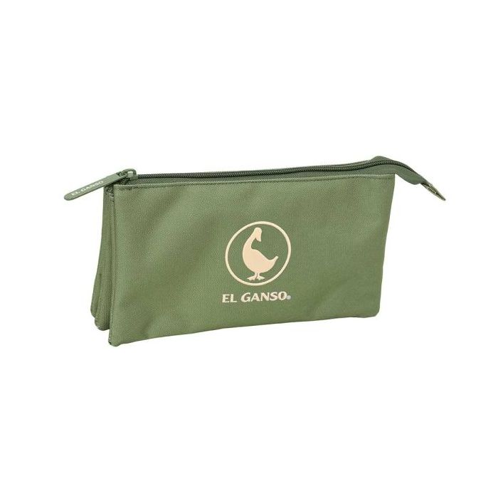 Safta el Ganso Basics Portatodo - 3 Compartimentos con Cremallera - Bolsillo Interior Central - 22x12x3cm - Color Verde
