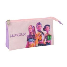 Safta K-Pop Demon Hunters Iconic Portatodo - 3 Compartimentos con Cremallera - Bolsillo Interior Central - 22x12x3cm - Color Lav