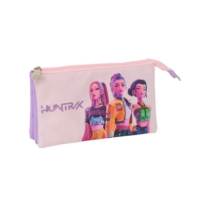 Safta K-Pop Demon Hunters Iconic Portatodo - 3 Compartimentos con Cremallera - Bolsillo Interior Central - 22x12x3cm - Color Lav